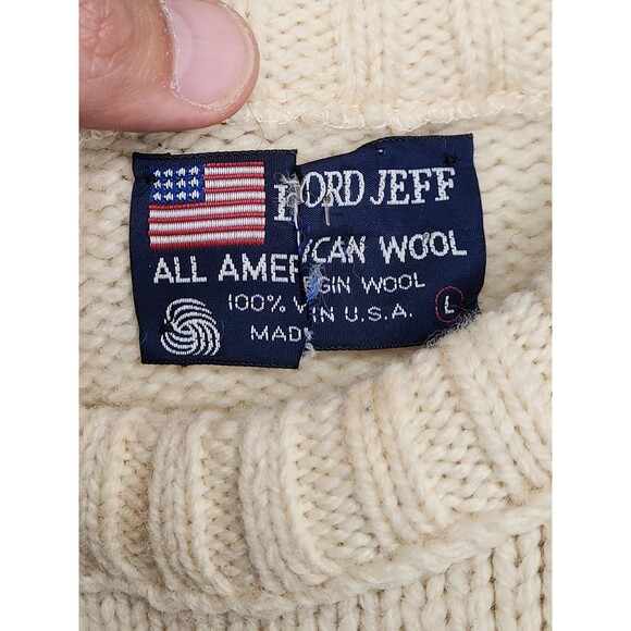 VTG Lord Jeff Sweater Men L White Fair Isle Cable Knit Crew Nordic 100% Wool USA - Picture 4 of 5